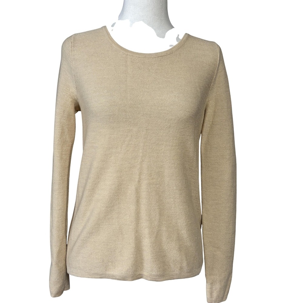 Club Monaco Sweater Womens S Beige 100% Merino Wool Crew Neck Back Zip Knit